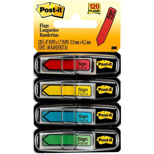 Post-it® Message Flags - 30 x Yellow, 30 x Blue, 30 x Red, 30