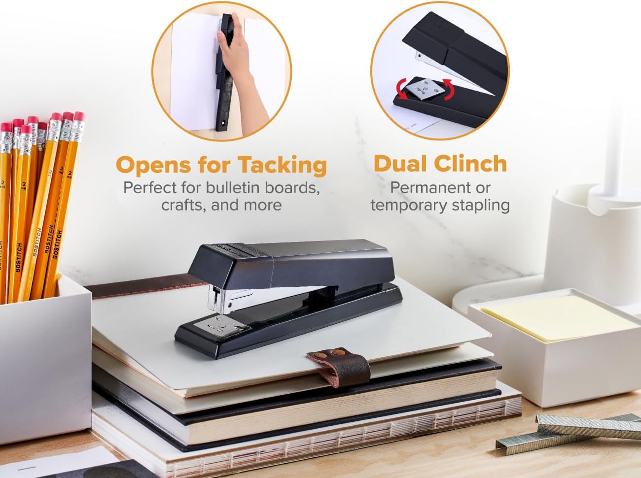 Bostitch Office No-Jam Premium Desktop Stapler, Includes 1,250 Staples, Full-Strip, Black