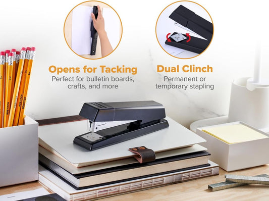 Bostitch Office No-Jam Premium Desktop Stapler, Includes 1,250 Staples, Full-Strip, Black