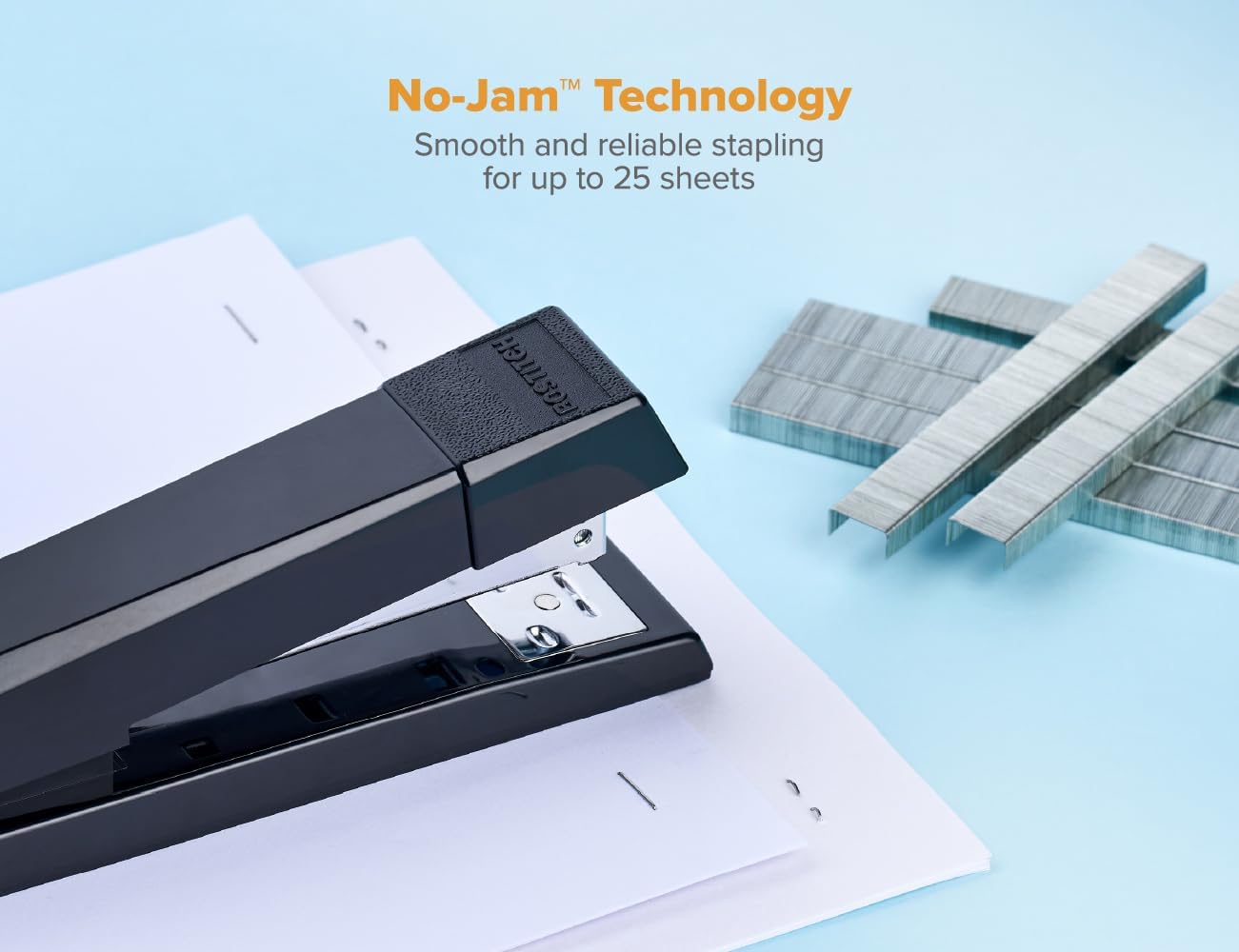 Bostitch Office No-Jam Premium Desktop Stapler, Includes 1,250 Staples, Full-Strip, Black