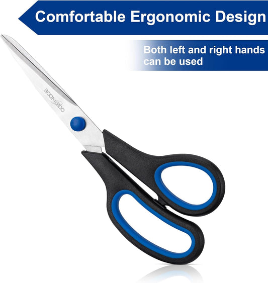 Scissors, BOOMIBOO 8" All Purpose 6 Pack - Comfort-Grip Scissors for Office Desk