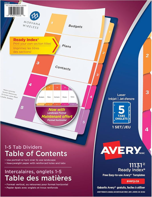 Avery Dividers 1-5 Tab, 1 Set (11840)
