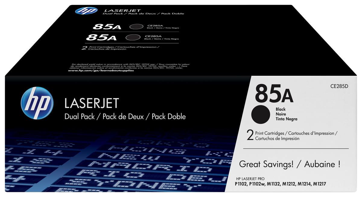 HP 85A 2-pack Black Original LaserJet Toner Cartridges (CE285AD)